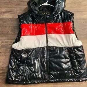 Taxi Stylish Black, Red, and White Women's Puffer Vest